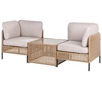 Beliani Divano da esterno con tavolino in rattan PE 2 posti con struttura in metallo cuscini per seduta e schienale piano in vetro beige chiaro