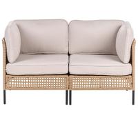 Beliani Divano da esterno in rattan PE a 2 posti con struttura in metallo e cuscini per seduta e schienale beige chiaro