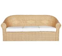 Beliani Divano da giardino a 3 posti in rattan naturale bianco con cuscino in tessuto di cotone