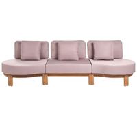 Beliani Divano da giardino a 3 posti in tessuto marrone chiaro con gambe in legno di acacia e cuscini