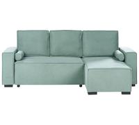 Beliani Divano letto a 3 posti angolare con braccioli contenitori reversibili verde chiaro lato sinistro