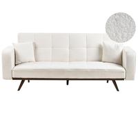 Beliani Divano letto a 3 posti Rivestimento bouclé Gambe in ferro trapuntate Braccioli lineari Bianco sporco