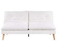 Beliani Divano letto a 3 posti Rivestimento in tessuto Senza braccioli Meccanismo letto Click-Clack Gambe in legno Trapuntato Bianco