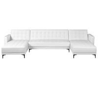 Beliani Divano letto a forma di U in ecopelle bianco componibile a 5 posti