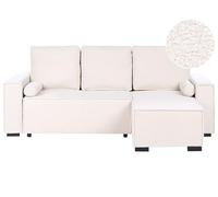 Beliani Divano letto angolare moderno a 3 posti in bouclé versione sinistra con braccioli contenitori e rivestimento reversibile bianco sporco