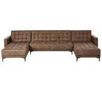 Beliani Divano letto angolare modulare a forma di U a 3 posti con 2 chaise longue in ecopelle marrone