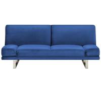 Beliani Divano Letto Imbottitura in Velluto Blu 3 Posti Braccioli Regolabili