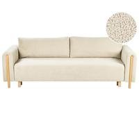 Beliani Divano letto in tessuto con meccanismo a scomparsa con contenitore minimalista e braccioli bianco sporco