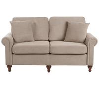 Beliani Divano moderno a 2 posti in tessuto con struttura in legno massello e cuscini decorativi color tortora