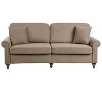 Beliani Divano moderno a 3 posti in tessuto con struttura in legno massello e cuscini decorativi marroni