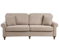 Beliani Divano moderno a 3 posti in tessuto tortora con struttura in legno massiccio e Cuscini