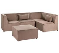 Beliani Divano modulare lato sinistro 4 posti con Ottomana in Velluto a coste sabbia