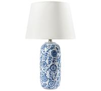 Beliani Elegante lampada da tavolo con base in porcellana e paralume in lino chiaro con motivo floreale Blu e bianco