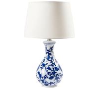 Beliani Elegante lampada da tavolo con base in porcellana Patten floreale paralume in lino illuminazione bianco e blu