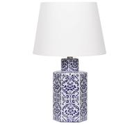 Beliani Lampada da tavolo classica con paralume in tessuto di lino base in porcellana bianco e blu 53 cm