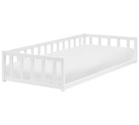 Beliani Letto a terra per bambini in legno di pino con rete a doghe bianca 90 x 200 cm