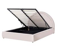 Beliani Letto beige chiaro con rete in tessuto 140 x 200 cm con testata e vano contenitore sollevabile beige chiaro