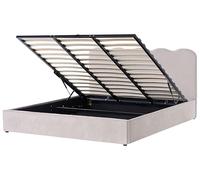 Beliani Letto con rete imbottita in tessuto 180 x 200 cm con testata e contenitore beige