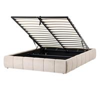 Beliani Letto imbottito in tessuto beige chiaro trapuntato senza testiera con contenitore e rete a doghe 140x200 cm moderno