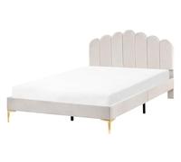Beliani Letto matrimoniale 140 x 200 cm velluto EU con gambe in metallo testata e rete a doghe Bianco Sporco