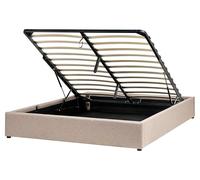 Beliani Letto matrimoniale con contenitore Imbottito Beige Effetto Lino con Box Portaoggetti 160 x 200 cm