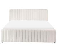 Beliani Letto matrimoniale con contenitore imbottito Boucle tessuto bianco 180 x 200 cm