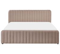 Beliani Letto matrimoniale con contenitore imbottito Boucle tessuto tortora 180 x 200 cm