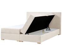 Beliani Letto matrimoniale con contenitore sollevabile in tessuto beige chiaro 180 x 200 cm con testiera