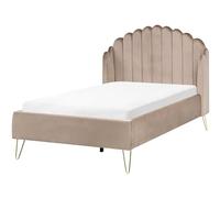 Beliani Letto matrimoniale con rete in velluto tortora 120 x 200 cm