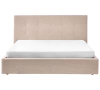Beliani Letto matrimoniale contenitore e testiera imbottita 180x200 cm in tessuto bouclè beige