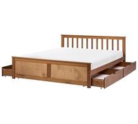 Beliani Letto matrimoniale in legno di pino e MDF 140 x 200 cm con contenitore a 4 cassetti marrone