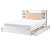 Beliani Letto matrimoniale in legno di pino MDF con contenitore 4 cassetti in bouclé bianco con rete 160 x 200 cm