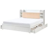 Beliani Letto matrimoniale in legno di pino MDF con contenitore 4 cassetti in bouclé bianco con rete 180 x 200 cm