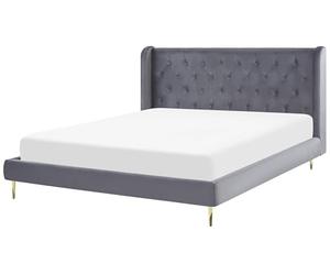 Beliani Letto matrimoniale in velluto grigio 180 x 200 cm