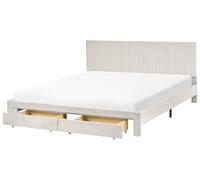 Beliani Letto matrimoniale moderno UE 180 x 200 cm con cassetti Testiera Velluto Rivestimento Base a doghe Bianco Sporco