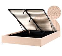Beliani Letto minimalista con contenitore 160 x 200 cm in bouclé con testiera rosa pesca