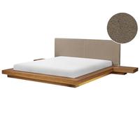 Beliani Letto moderno 180 x 200 cm con piattaforma con comodini a LED testata bouclé in frassino naturale