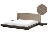 Beliani Letto moderno 180 x 200 cm con piattaforma con comodini a LED testata bouclé in frassino scuro