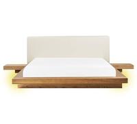 Beliani Letto moderno a LED con piattaforma comodini testata in ecopelle MDF legno di frassino naturale 160 x 200 cm