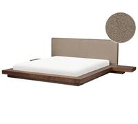 Beliani Letto Moderno con Struttura a Piattaforma e Comodini Integrati Testiera in Bouclé Legno di Frassino Marrone 180 x 200 cm