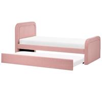 Beliani Letto singolo con secondo letto a scomparsa in tessuto Boucle 90 x 200 cm con rete a doghe rivestimento trapuntato rosa