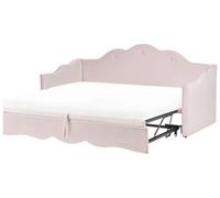 Beliani Letto singolo con secondo letto a scomparsa velluto rosa chiaro 90 x 180/200 cm