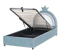 Beliani Letto singolo in velluto blu imbottito con base a doghe e contenitore Blu 90 x 200 cm