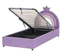 Beliani Letto singolo in velluto blu imbottito con base a doghe e contenitore viola 90 x 200 cm