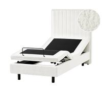 Beliani Letto singolo Tessuto bianco sporco regolabile Elettricamente con Telecomando 90 x 200 cm