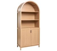 Beliani Libreria a 5 ripiani in MDF con gambe in legno, ante chiuse marrone chiaro