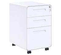 Beliani Mobile contenitore moderno in acciaio a 3 cassetti per ufficio con rotelle e serratura a chiave bianco