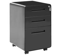 Beliani Mobile contenitore moderno in acciaio a 3 cassetti per ufficio con rotelle e serratura a chiave nero