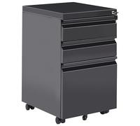 Beliani Mobile contenitore moderno in acciaio a 3 cassetti per ufficio con rotelle in plastica e serratura a chiave nero