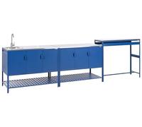 Beliani Mobile da Cucina da Esterno in Acciaio con 3 Ante e Piano in Acciaio Inossidabile Blu